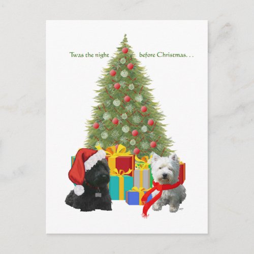 Scottie and Westie Christmas Tree Holiday Postcard