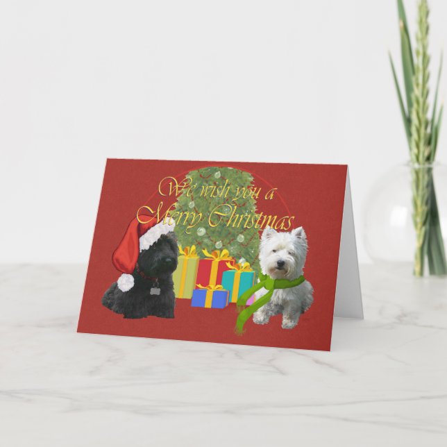Scottie and Westie Christmas Wish Holiday Card (Front)
