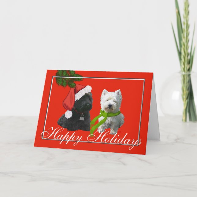 Scottie and Westie Happy Holidays Holiday Card (Front)