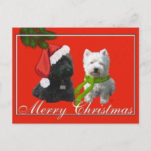 Scottie and Westie Merry Christmas Holiday Postcard