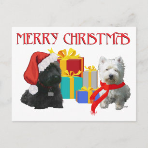 Scottie and Westie Merry Christmas Holiday Postcard