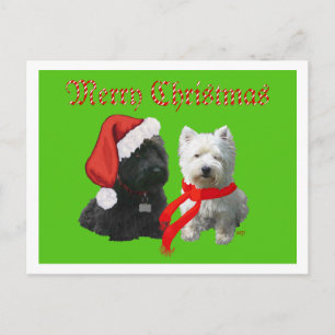 Scottie and Westie Merry Christmas Holiday Postcard