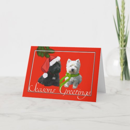 Scottie and Westie Seasons Greetings Holiday Card