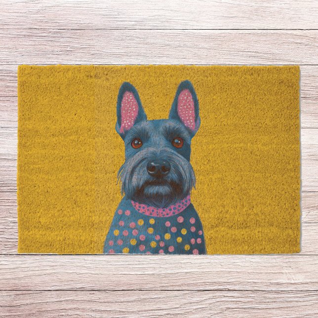 Scottie Art Yellow  and Navy  Polka Dot Fiber Doormat (Creator Uploaded)