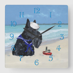 Scottie at the Beach Square Wall Clock
