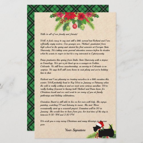 Scottie Christmas Plaid Family Newsletter Custom S Stationery