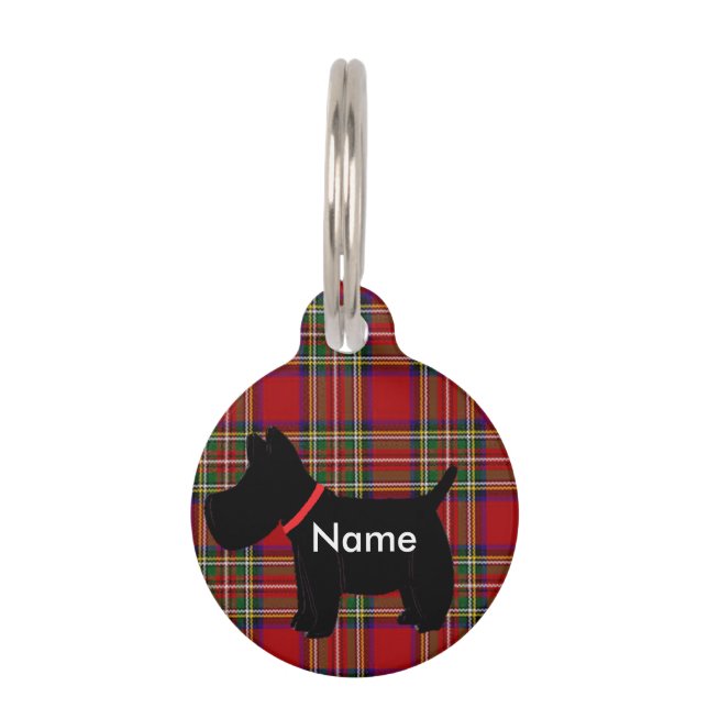 Scottie Dark Red Tartan Pet ID Tag (Front)