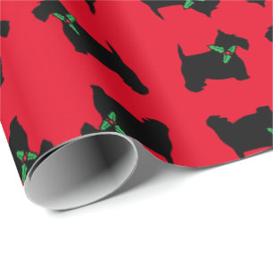 Scottie Dog and Holly Pattern Wrapping Paper