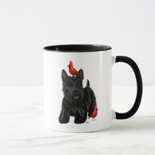 Scottie Dog and Red Birds Mug