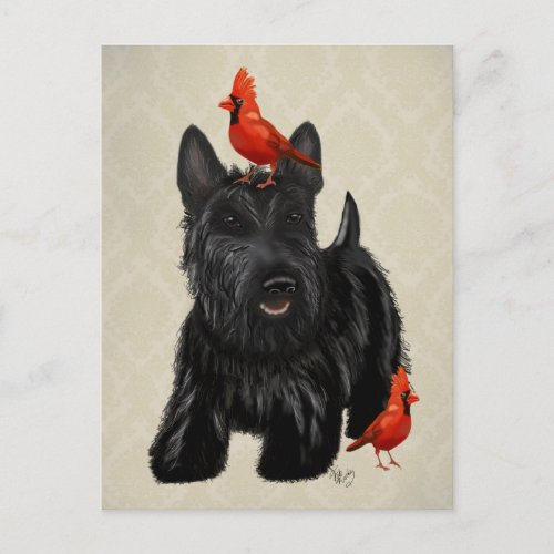 Scottie Dog and Red Birds Postcard