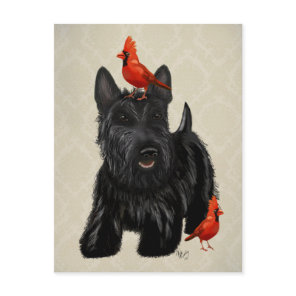Scottie Dog and Red Birds Postcard