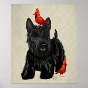 Scottie Dog and Red Birds Poster