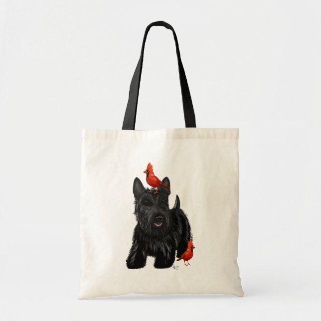 Scottie Dog and Red Birds Tote Bag (Front)