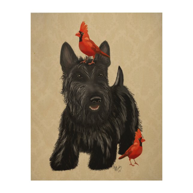 Scottie Dog and Red Birds Wood Wall Art (Front)