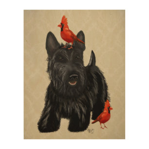 Scottie Dog and Red Birds Wood Wall Decor
