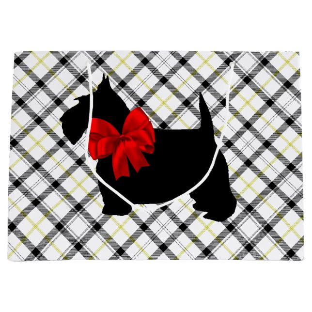 Scottie Dog and Red Bow on Plaid Large Gift Bag (Front)