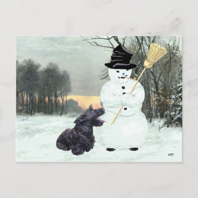 Scottie Dog and Snowman Postcard (Front)