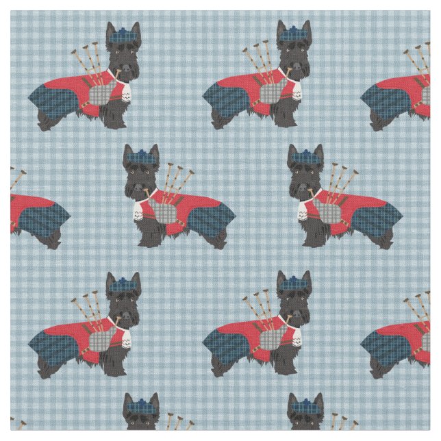 scottie dog bagpipers scottish terrier fabric (Close Up)
