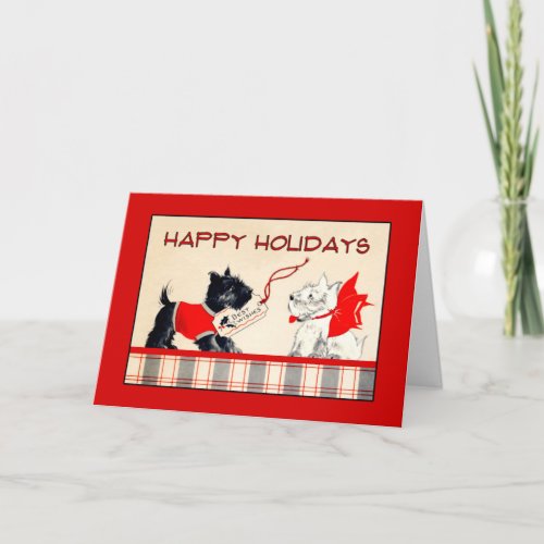 Scottie Dog Black and White Happy Holidays  card