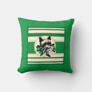 Scottie dog black on green striped background throw pillow