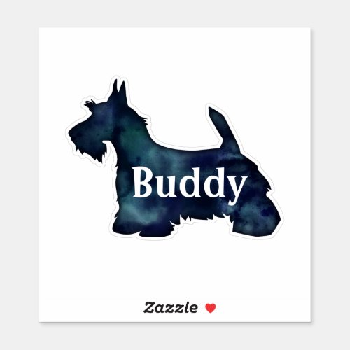Scottie Dog Black Watercolor Silhouette with Text Sticker