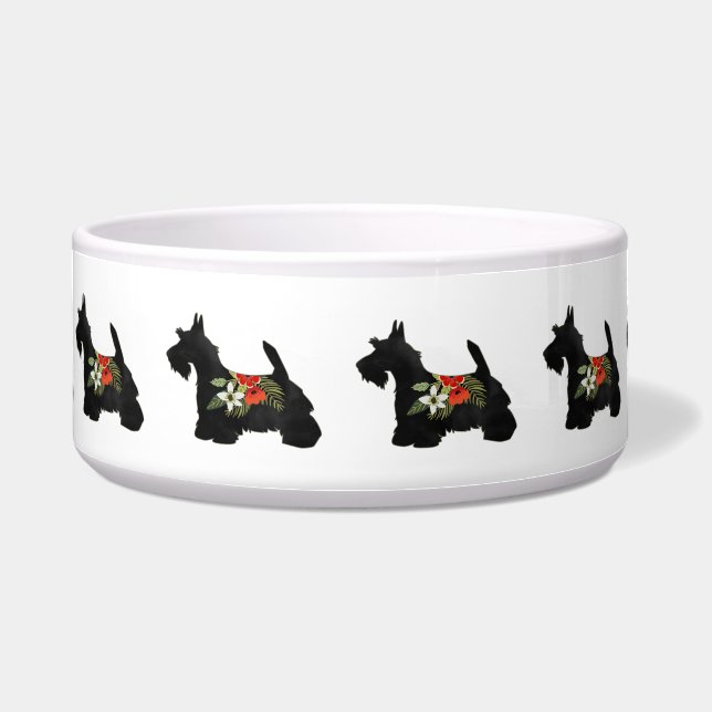 Scottie Dog Breed Boho Floral Silhouette Bowl (Front)