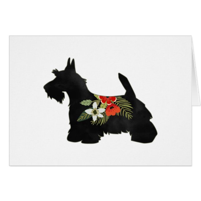 Scottie Dog Breed Boho Floral Silhouette Card (Front Horizontal)