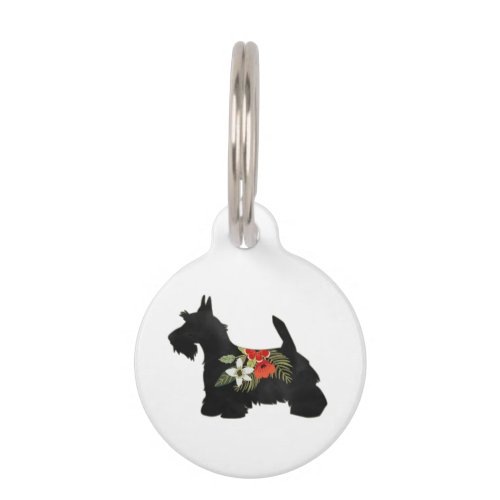 Scottie Dog Breed Boho Floral Silhouette Pet ID Tag