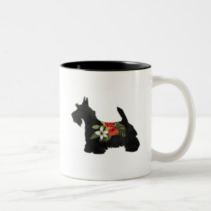 Scottie Dog Breed Boho Floral Silhouette Two-Tone Coffee Mug
