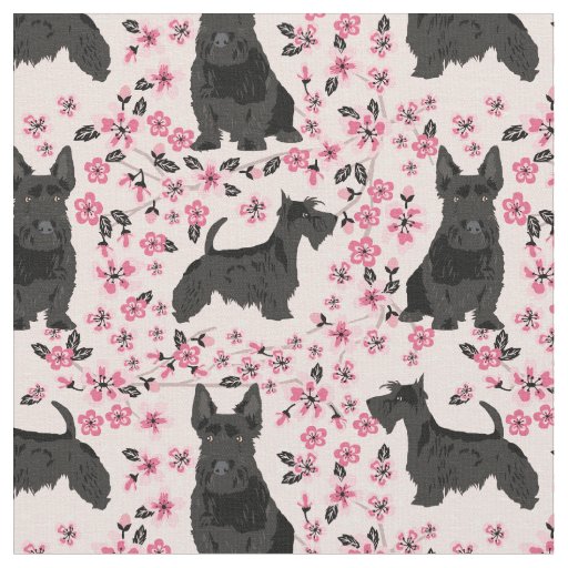 scottie dog cherry blossoms pink floral fabric