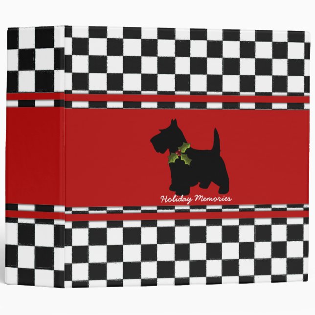 Scottie Dog Christmas Checks Personalized 3 Ring Binder (Front/Spine)