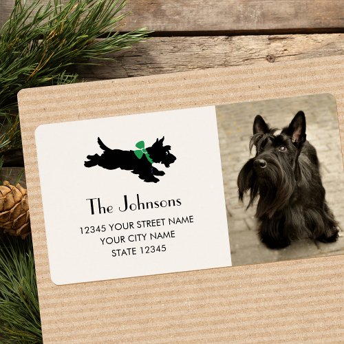 Scottie Dog Christmas Green Bow Return Address Label
