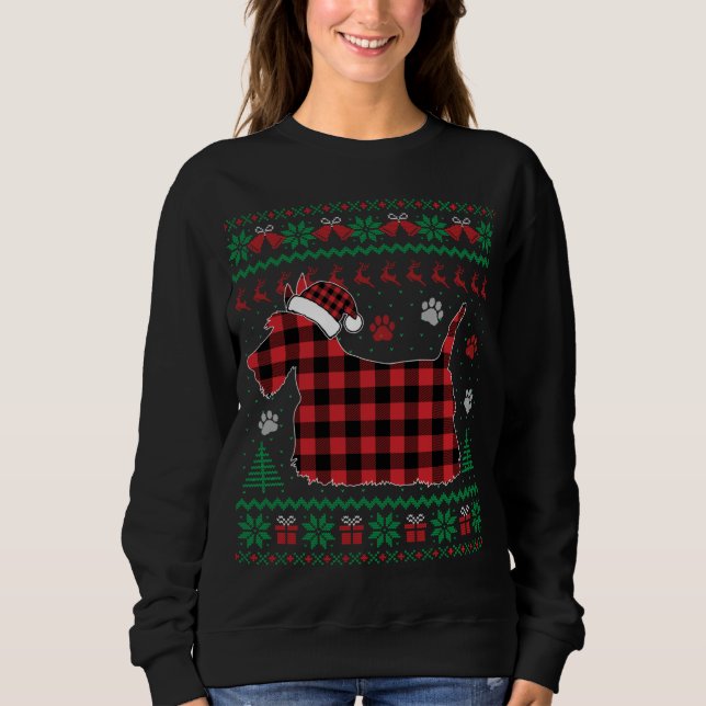 Scottie Dog Christmas Pajama Red Plaid Scottish Ug Sweatshirt (Front)