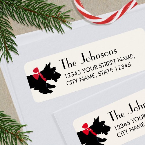 Scottie Dog Christmas Red Bow Return Address Label