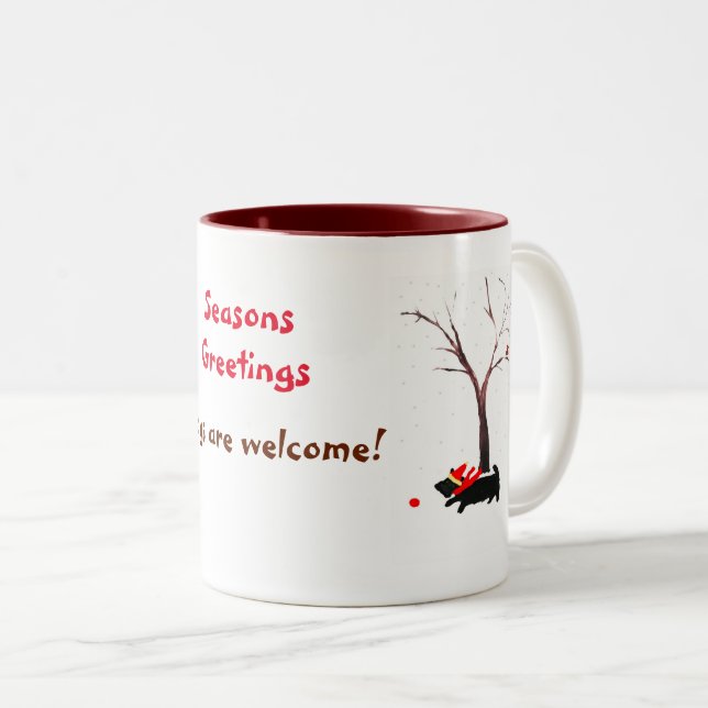 Scottie Dog Dogs are welcome! Seasonal Art Two-Tone Coffee Mug (Front Right)