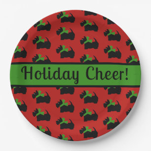 Scottie Dog Holiday Personalized Red Green Paper Plates