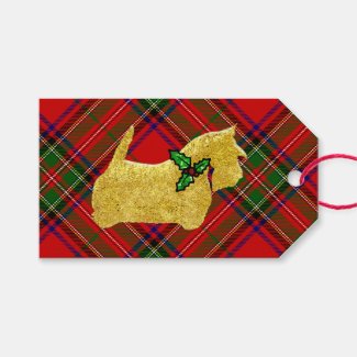 Scottie Dog Holly Plaid Gift Tags