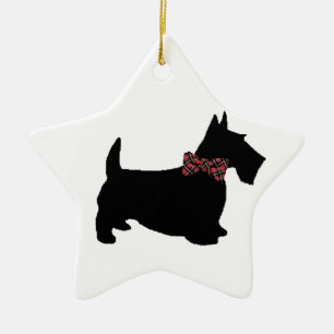Scottie Dog in Plaid Bow Tie Ceramic Ornament