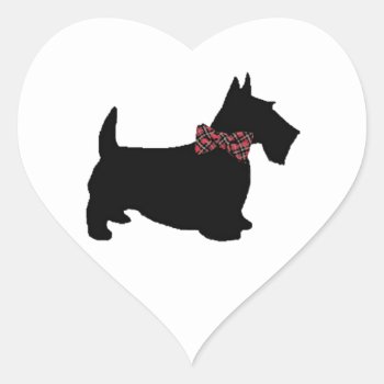 Scottie Dog In Plaid Bow Tie Heart Sticker by ScottiesByMacFrugal at Zazzle