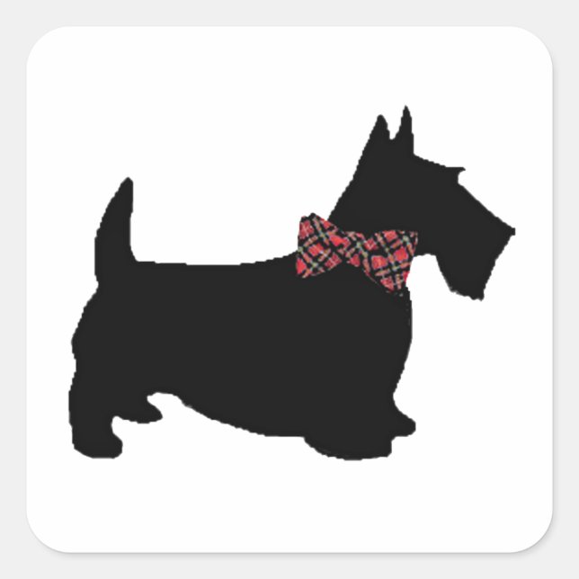 Scottie Dog in Plaid Bow Tie Square Sticker (Front)
