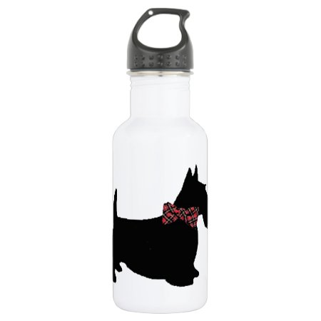 Scottie Dog In Plaid Bow Tie Water Bottle