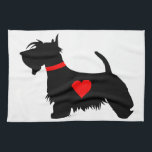 Scottie dog kitchen towel<br><div class="desc">I love my scottie dog and my scottie dog loves me. Customise with your own text and choice of background colour.</div>