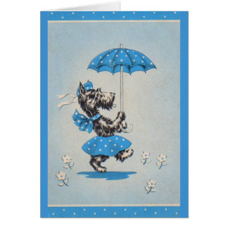 Scottie dog lady carrying umbrella