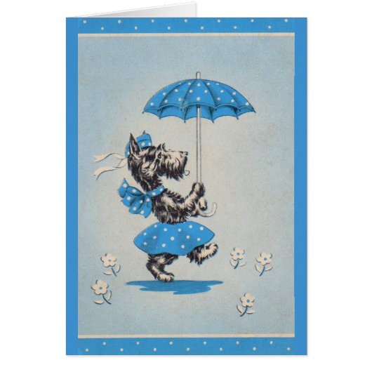 Scottie dog lady carrying umbrella cards (Front)