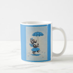 Scottie dog lady carrying umbrella coffee mug