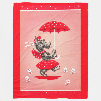 Scottie dog lady carrying umbrella fleece blanket