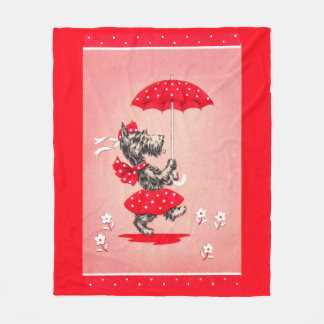 Scottie dog lady carrying umbrella fleece blanket