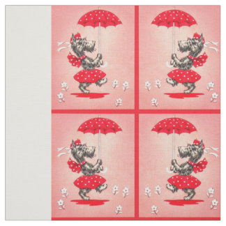 Scottie dog lady carrying umbrella in red fabric