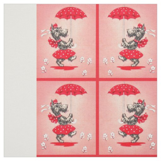Scottie dog lady carrying umbrella in red fabric