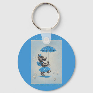 Scottie dog lady carrying umbrella keychain